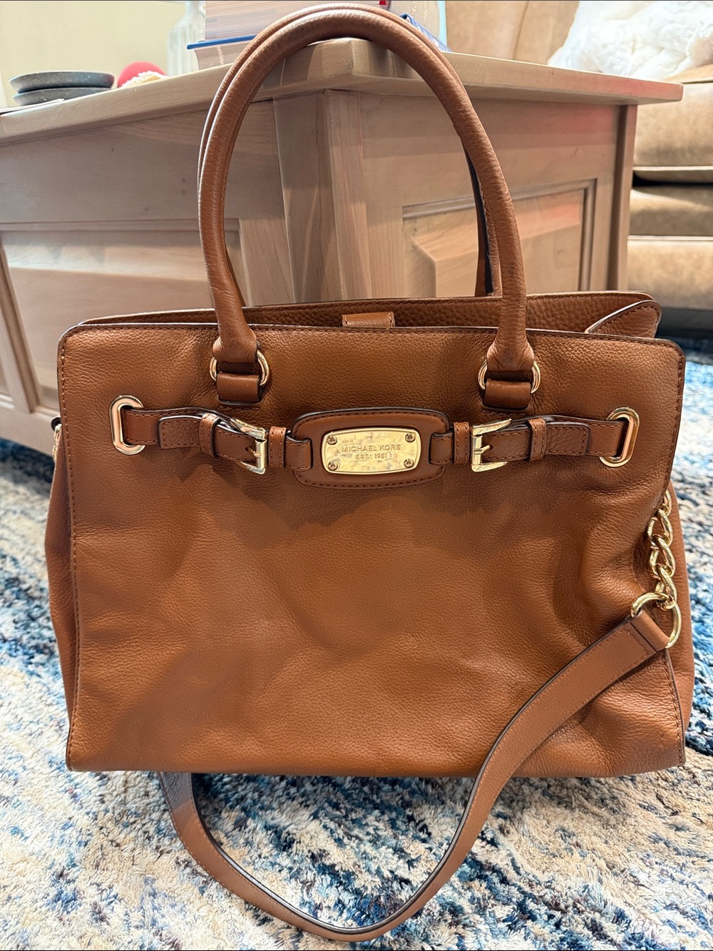 Michael Kors Brown Pebbled Leather Satchel with Gold Hardware